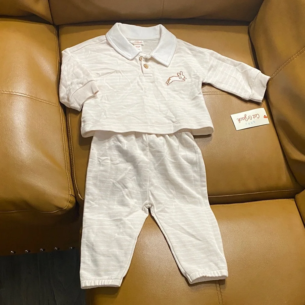 Cat & Jack Cram Color Baby Outfit with Bunny Design 3-6‎ months NWT